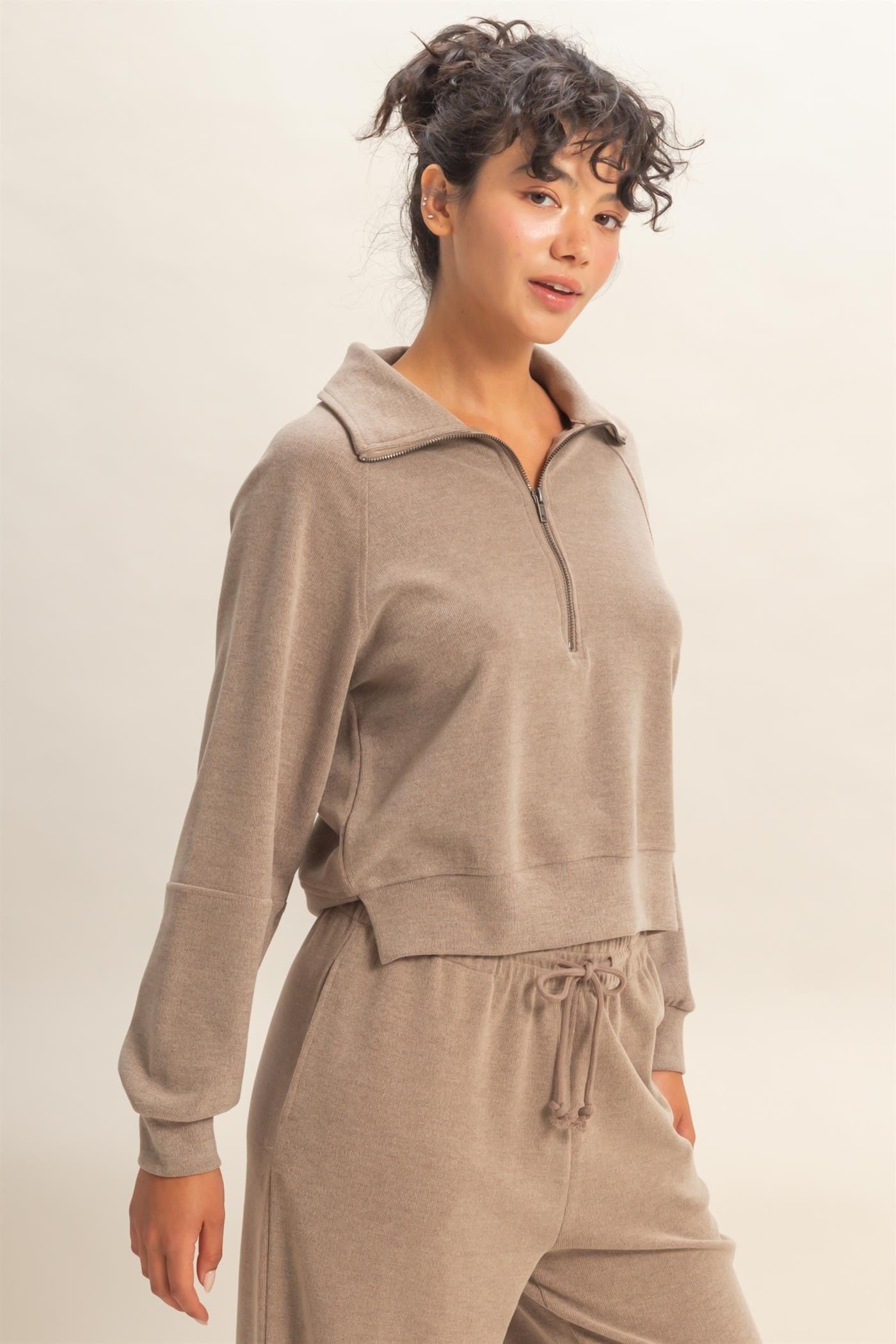 Soft Ribbed Half-zip Long Sleeve Sweatshirt