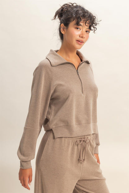 Soft Ribbed Half-zip Long Sleeve Sweatshirt