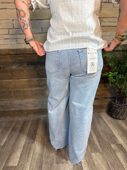 High Rise Crop Wide Flower Lace Jeans