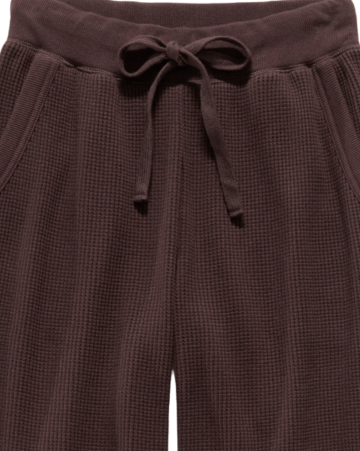 Flag and Anthem Stowe dark brown waffle-knit pants with drawstring waist