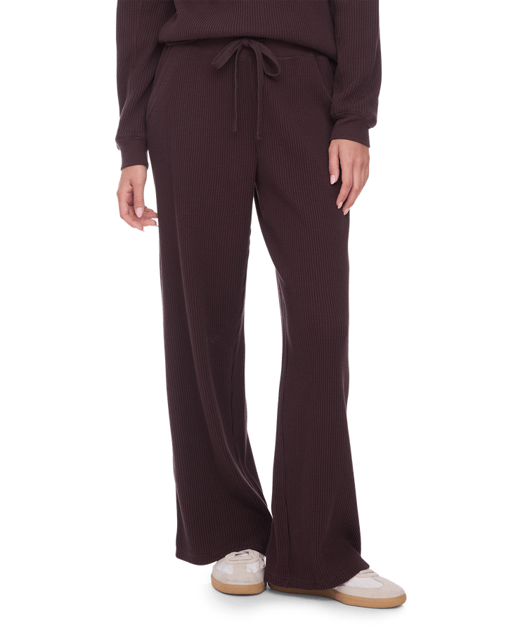 Flag and Anthem Stowe wide-leg waffle knit pants in dark brown with drawstring waist