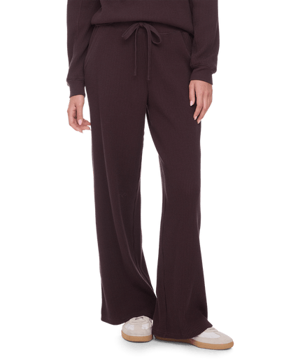 Flag and Anthem Stowe wide-leg waffle knit pants in dark brown with drawstring waist