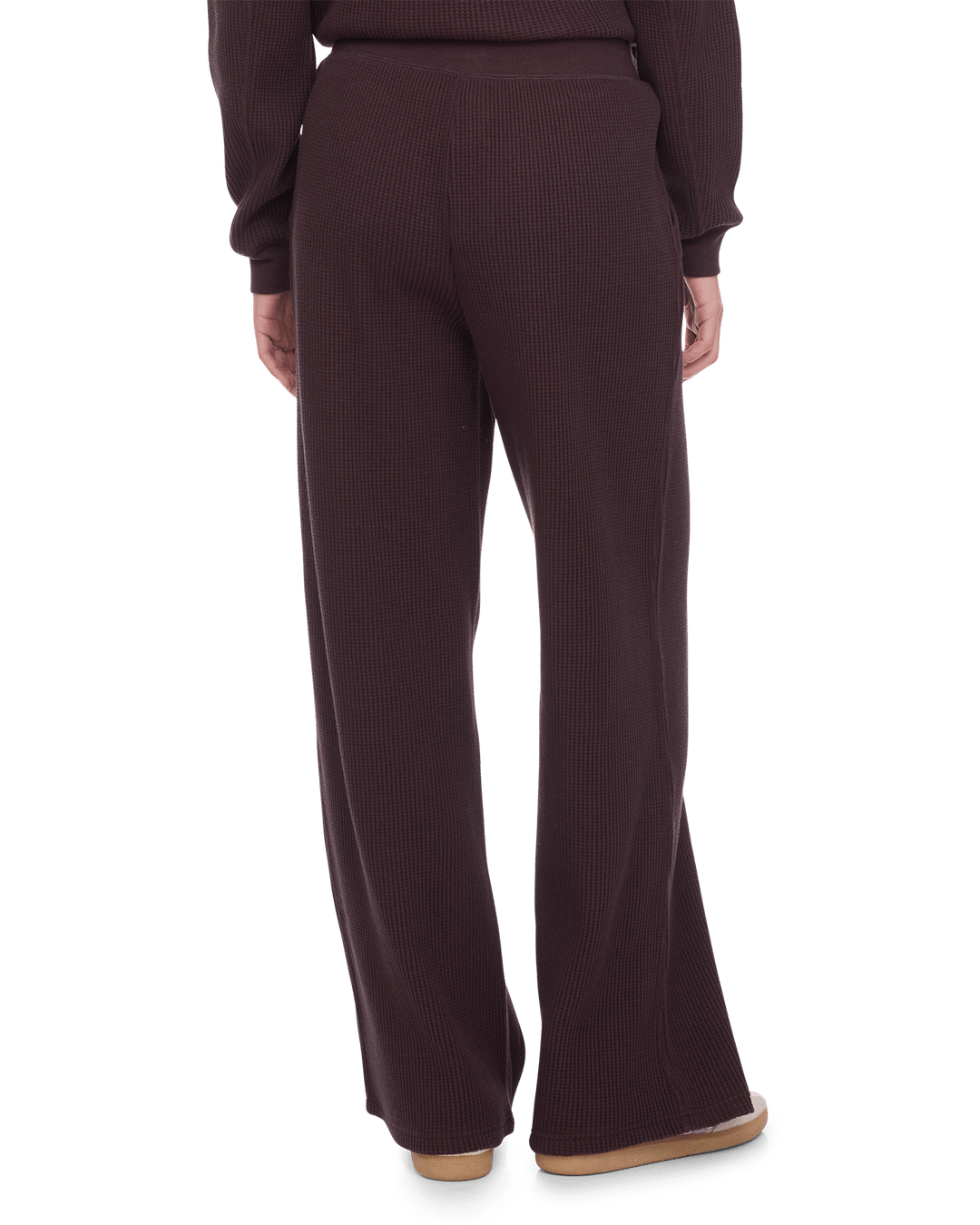 Flag and Anthem Stowe wide-leg waffle-knit pant in dark burgundy brown