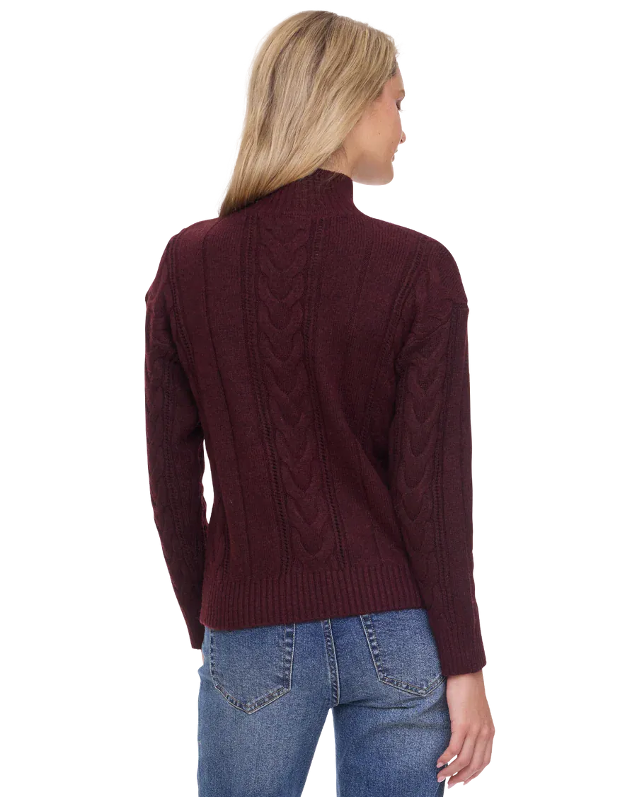 Flag and Anthem Opal burgundy cable-knit turtleneck sweater, back view