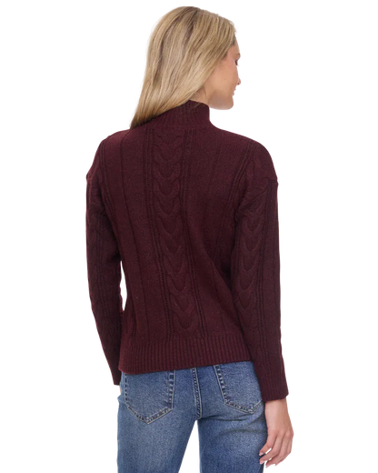 Flag and Anthem Opal burgundy cable-knit turtleneck sweater, back view
