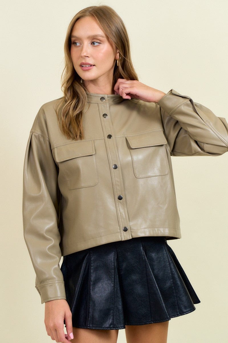 Faux Leather Cropped Jacket