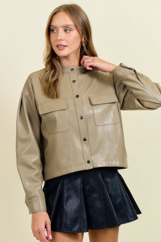 Faux Leather Cropped Jacket