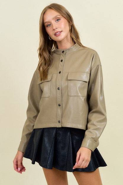 Faux Leather Cropped Jacket