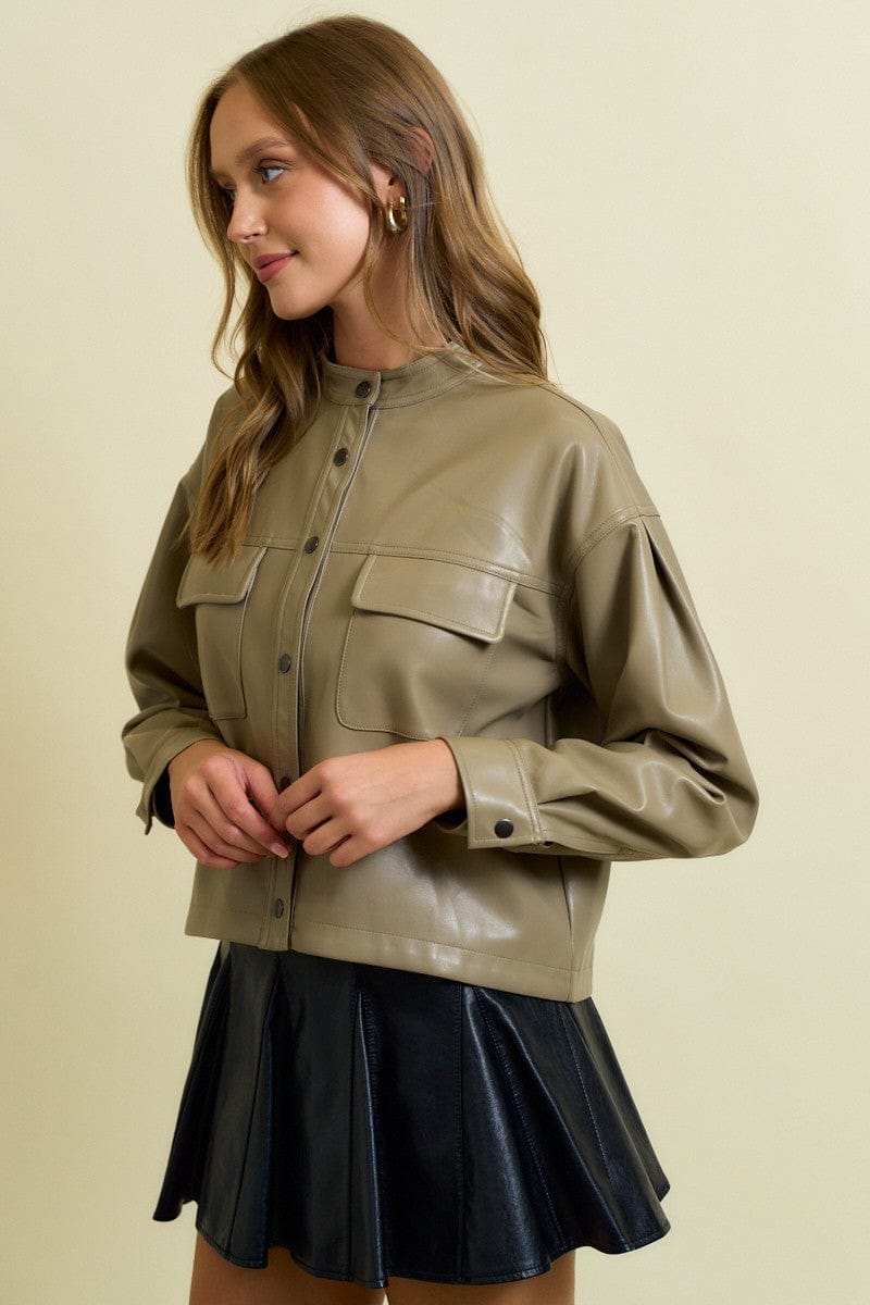 Faux Leather Cropped Jacket