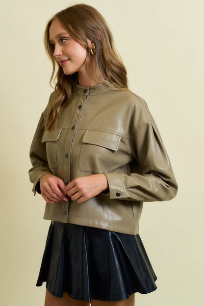 Faux Leather Cropped Jacket