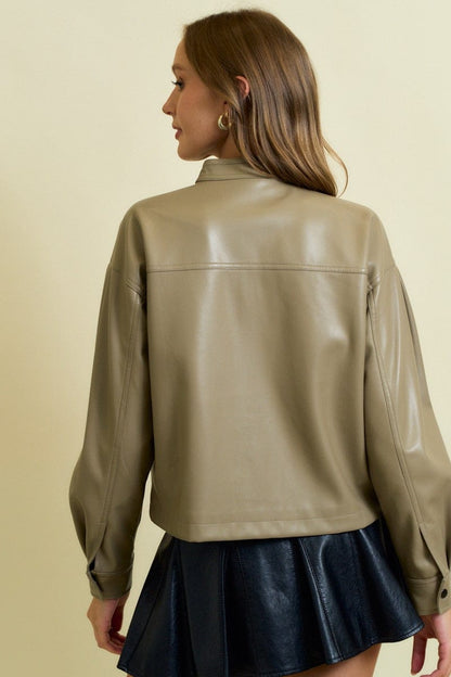 Faux Leather Cropped Jacket