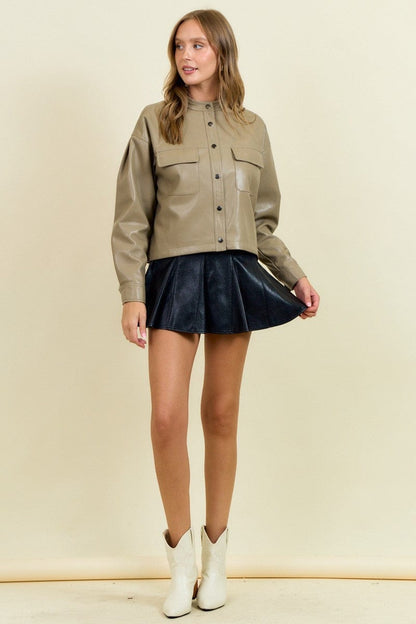 Faux Leather Cropped Jacket