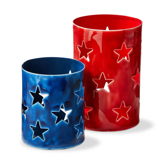Enamel Star Pillar Candle Holder - Two Sizes/Colors