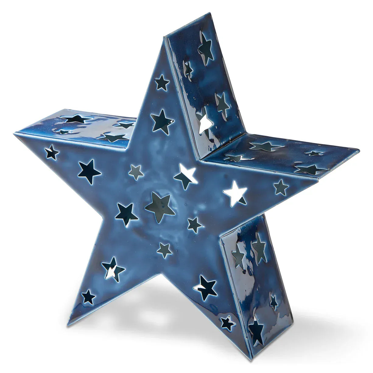 Blue Enamel Star Led Tealight Holder Large