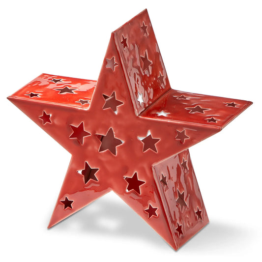 Red Enamel Star Led Tealight Holder Small