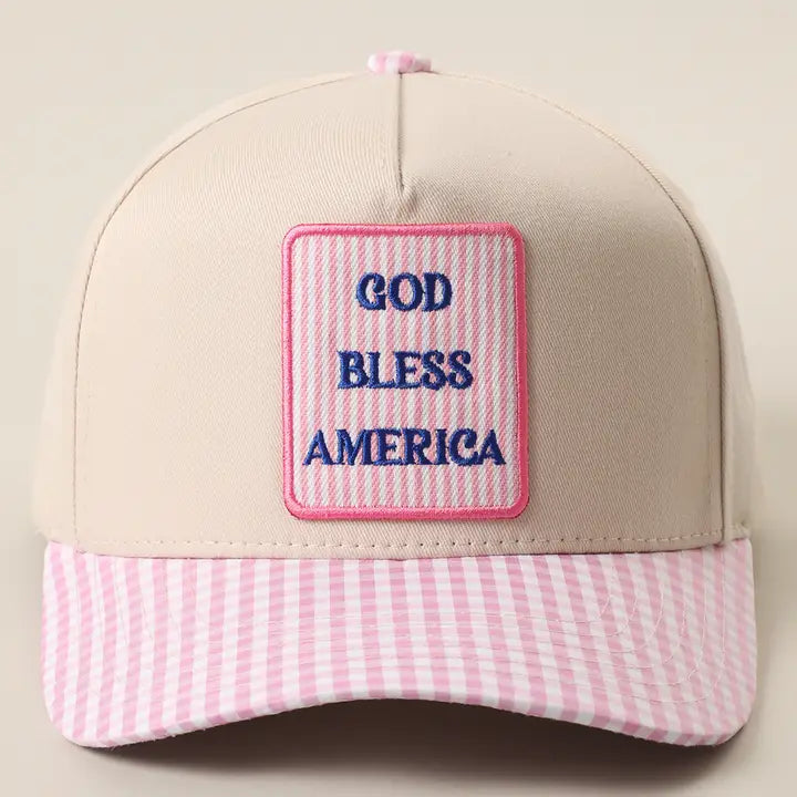 God Bless America Gingham Bill Trucker Hat