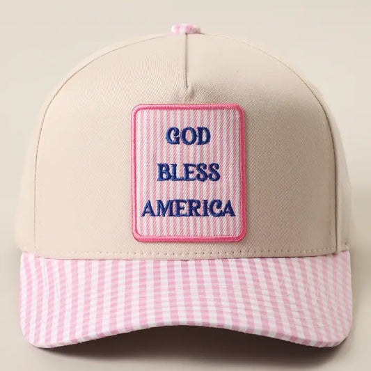 God Bless America Gingham Bill Trucker Hat
