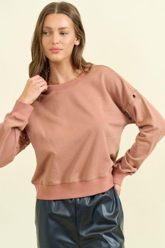 Grommet Detail Drop Shoulder Sweatshirt