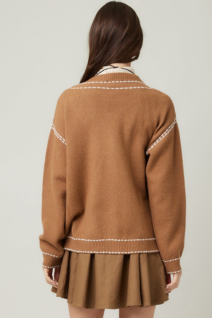 Contrast Stitched Cardigan