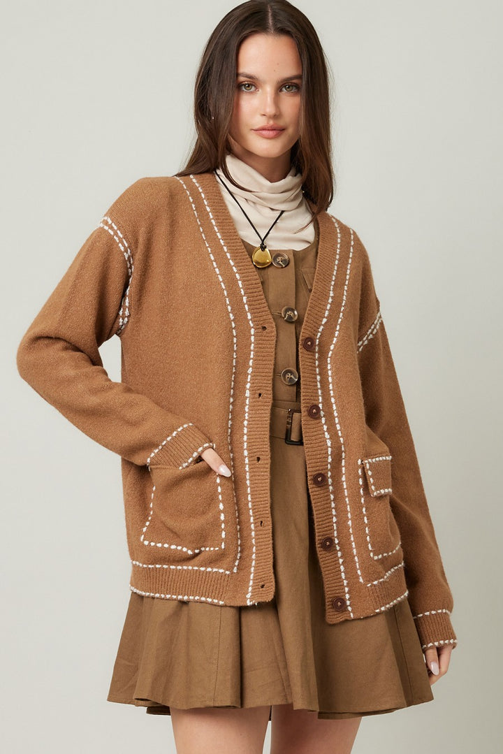 Contrast Stitched Cardigan