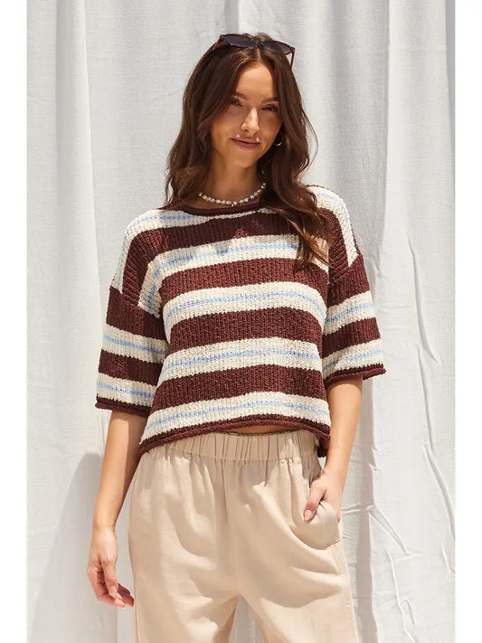 3/4 Sleeve Striped Sweater