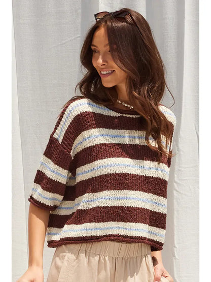 3/4 Sleeve Striped Sweater