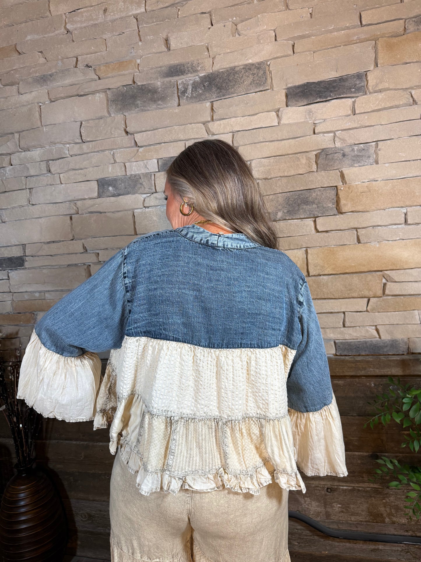 Lapel Detail Crop Top with Handcrafted Boho Embroidery