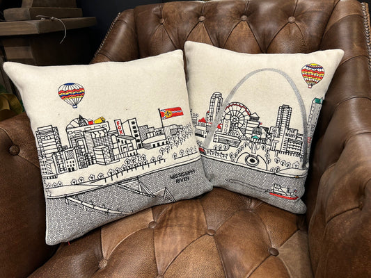 St. Louis Square Pillow - Embroidered City Artistry - 2 Designs
