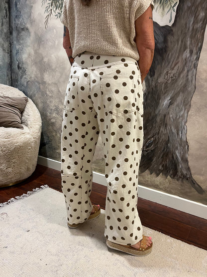 Polka Dot Front Tie Barrel Pants