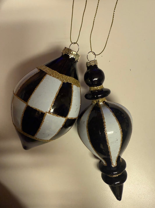 Asst Glass Finial B&W Harlequin