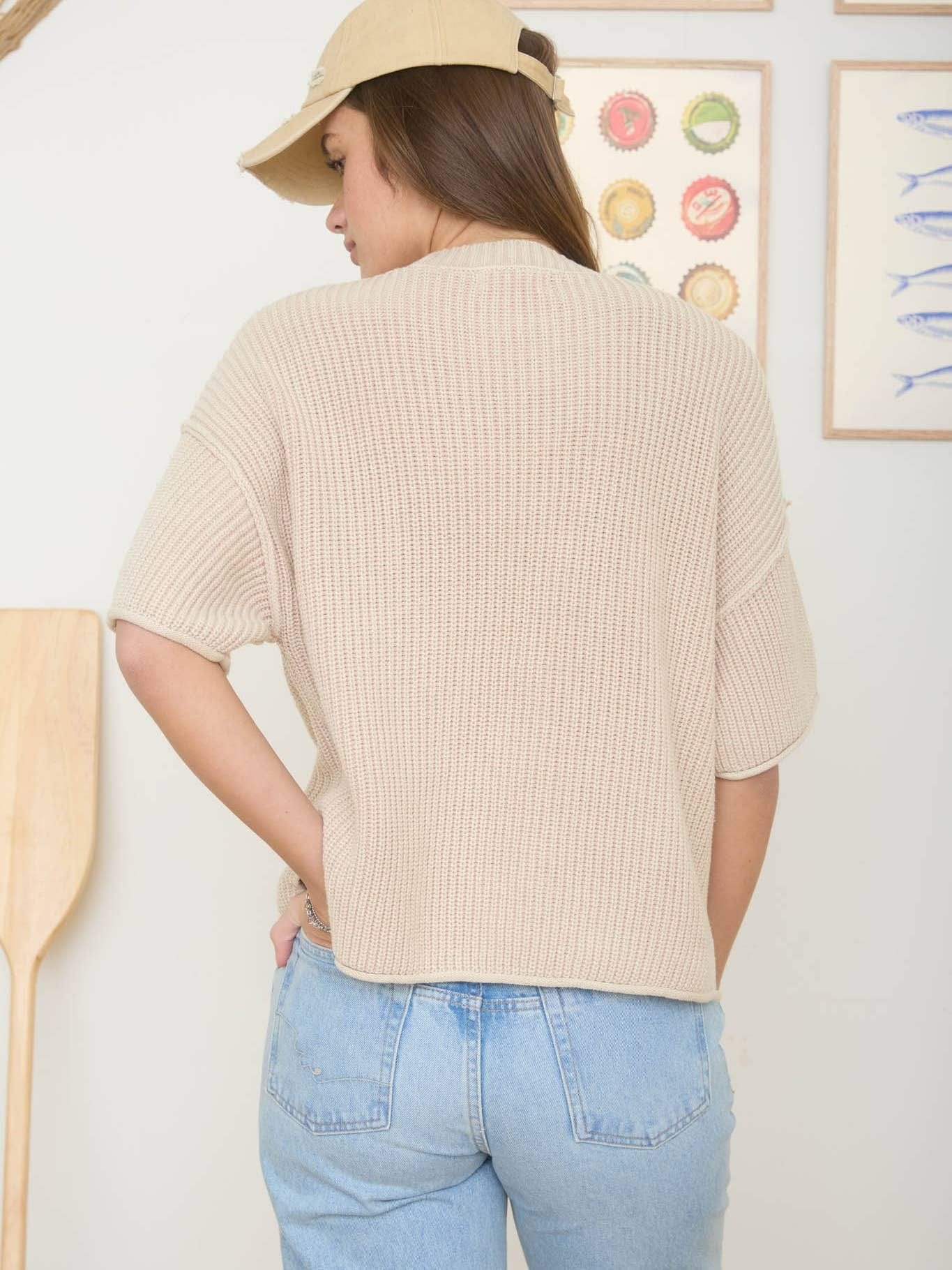 Washed Short Sleeve Boxy Knit Top
