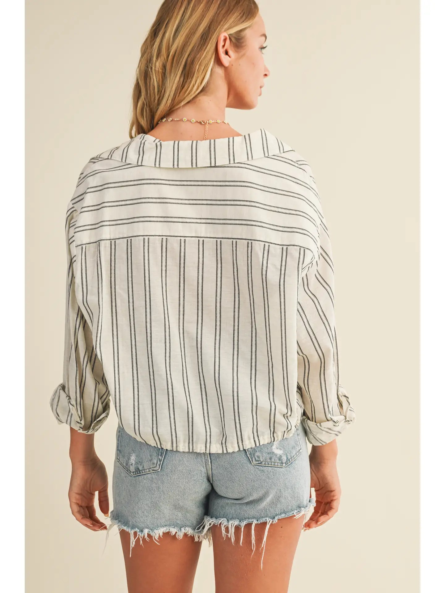 Stripe Jacquard Shirt with Drawstring