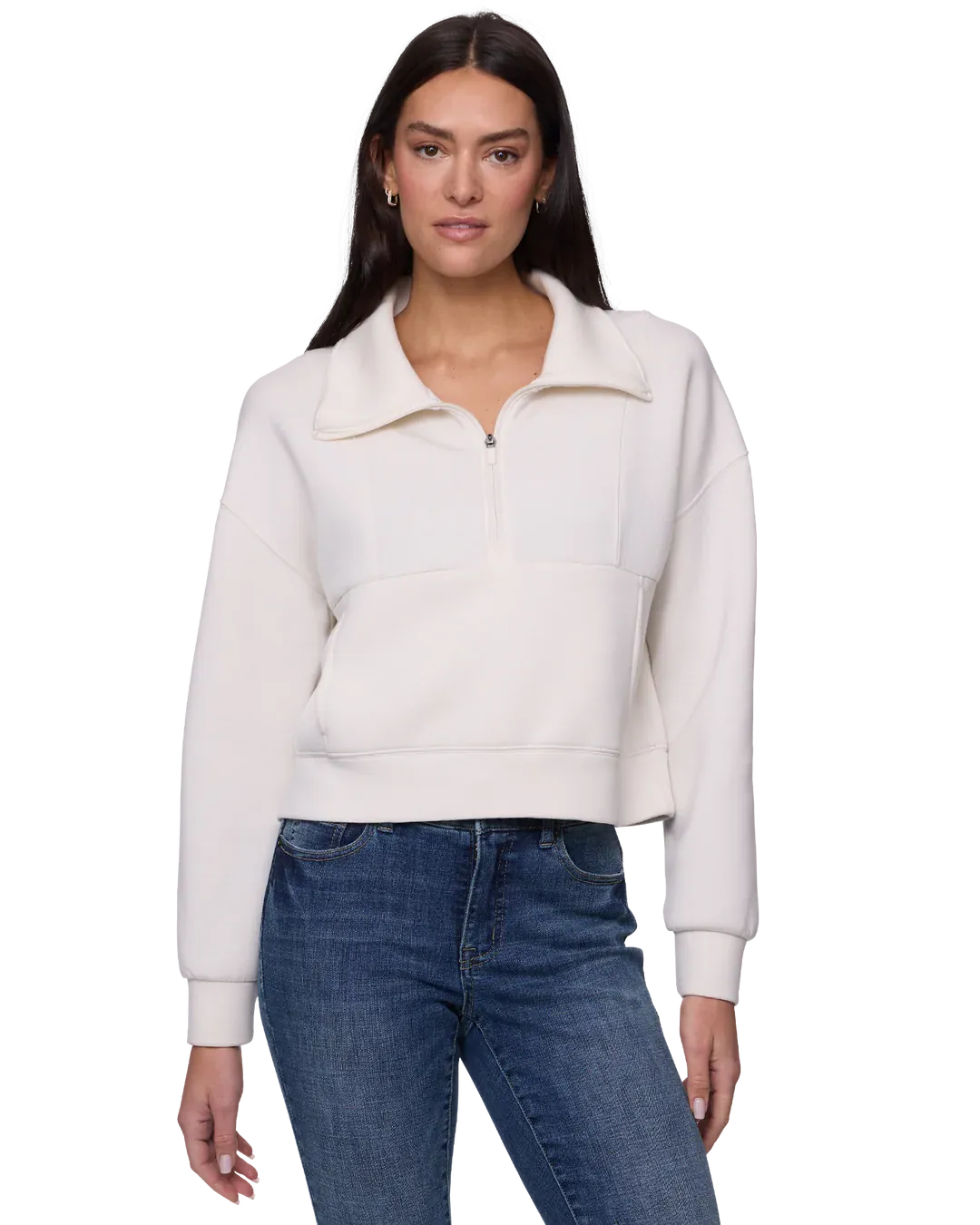 Flag and Anthem cream scuba half-zip pullover sweatshirt with collar and ribbed cuffs