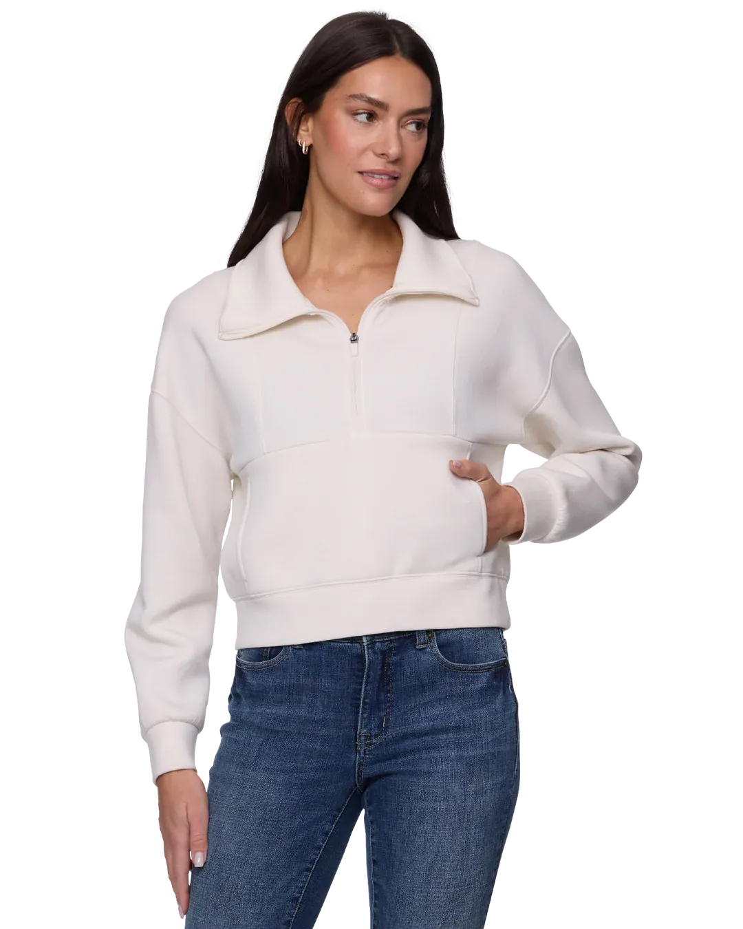 Flag and Anthem cream scuba half-zip pullover sweatshirt with front kangaroo pocket