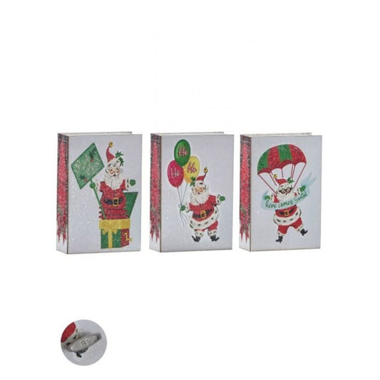Set of three Santa Claus Christmas music box books in red green and white