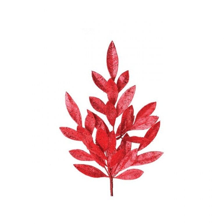 RED GLITTER SPARKLING BAY LEAF SPRAY 21"