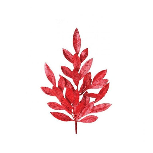 RED GLITTER SPARKLING BAY LEAF SPRAY 21"