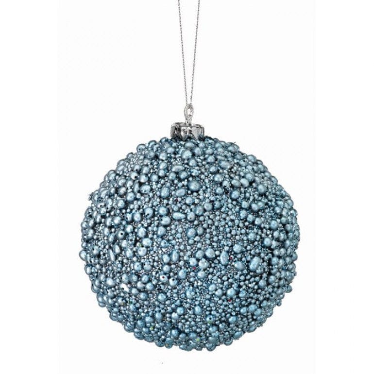 4" GLITTER/MTLC MINI BEAD BALL ORNAMENT - BLUE