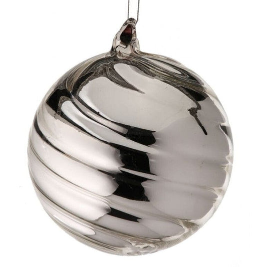 120MM HEAVY GLASS BALL ORNAMENT - SILVER