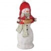 20.5 inch hand-painted resin snowman with red cap holding cardinal birds