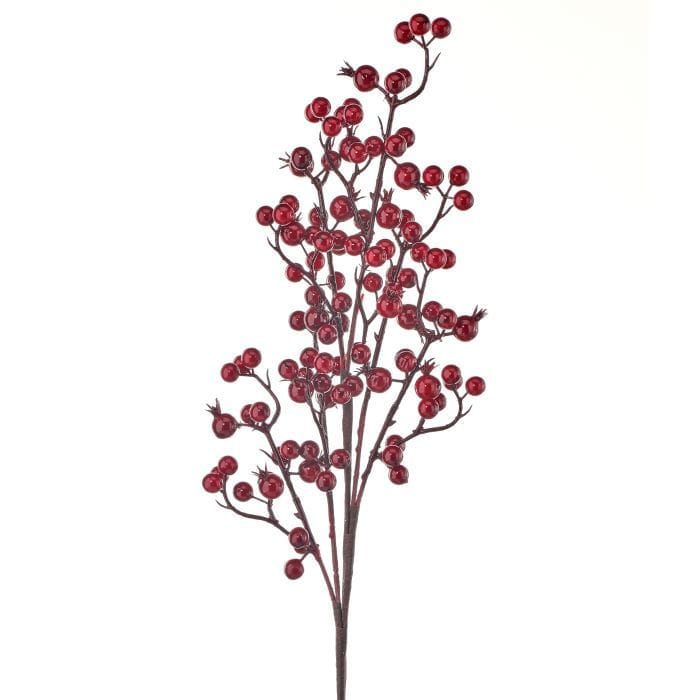 Decorative berry spray branch with clusters of shiny red berries on dark twigs