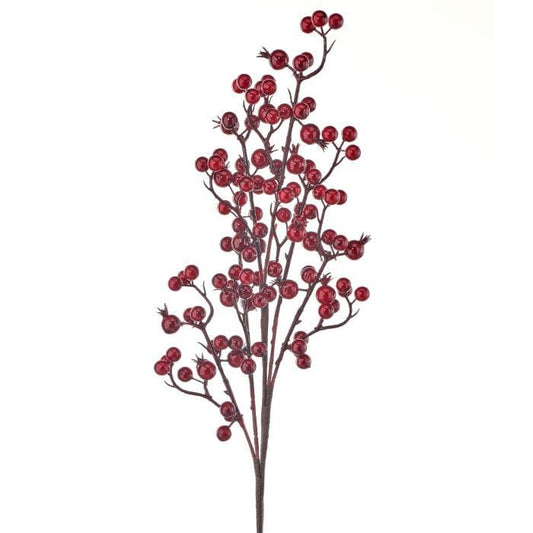 Decorative berry spray branch with clusters of shiny red berries on dark twigs