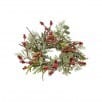 Frosted pine candle ring with red berries and pine cones, 12-inch wreath