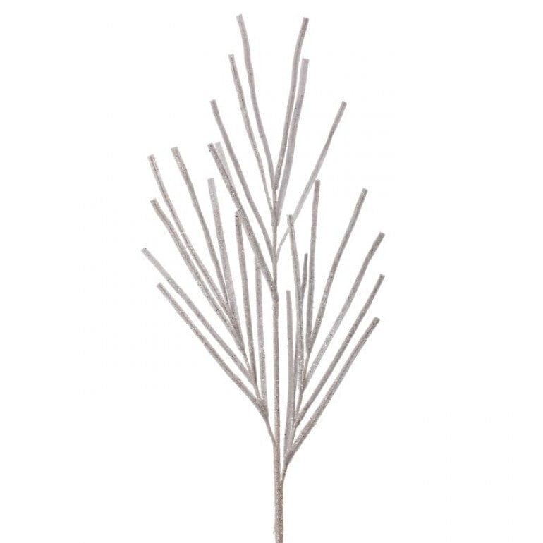 White 34" GLITTERY CRYSTAL FAUX PINE SPRAY