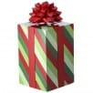 Red and green diagonal striped resin gift box with large red bow topper