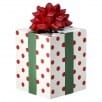 White resin gift box with red polka dots and red bow, 14 inch decorative accent