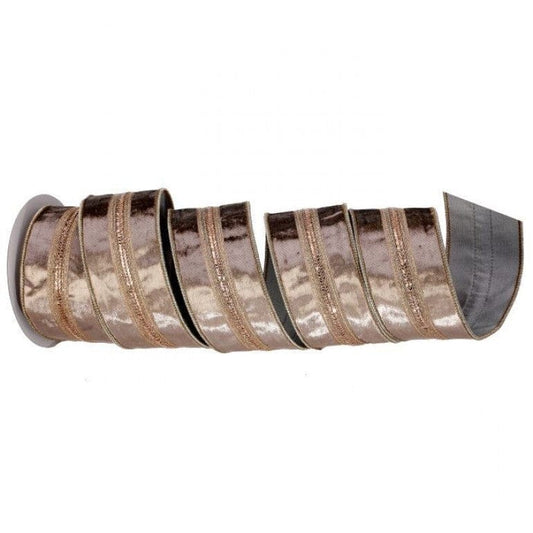 2.5"X5Y HERRINGBONE VELVET/TAFFETA RIBBON - Platinum