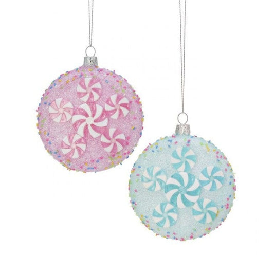 4.5" PLASTIC PEPPERMINT DISK ORNAMENT - 3 ASSORTED COLORS