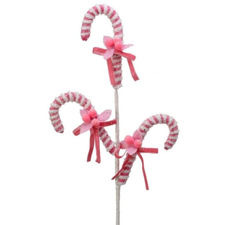 26" CANDY CANE W/POMPOM HOLLY SPRAY