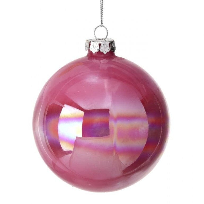 4" Glass Pink Candy Ball Ornament